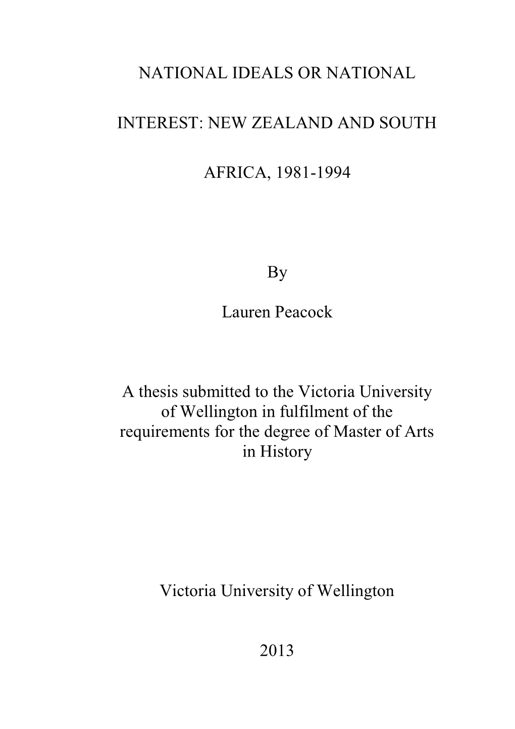 National Ideals Or National Interest: New Zealand And