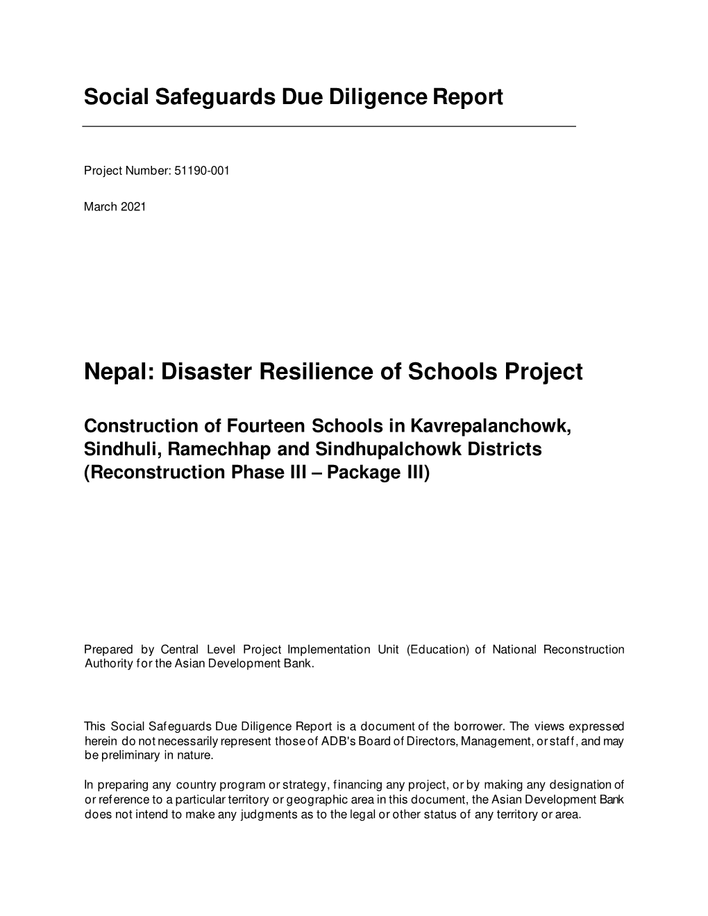 Nepal: Disaster Resilience of Schools Project