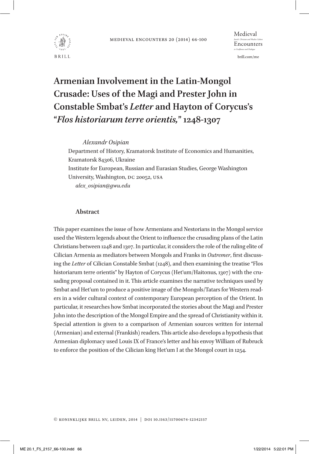 Armenian Involvement in the Latin-Mongol Crusade: Uses of The