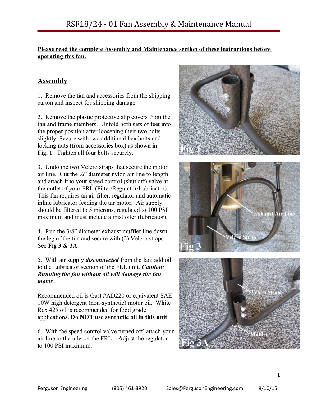 RSF18 Fan Assembly & Maintenance Instructions