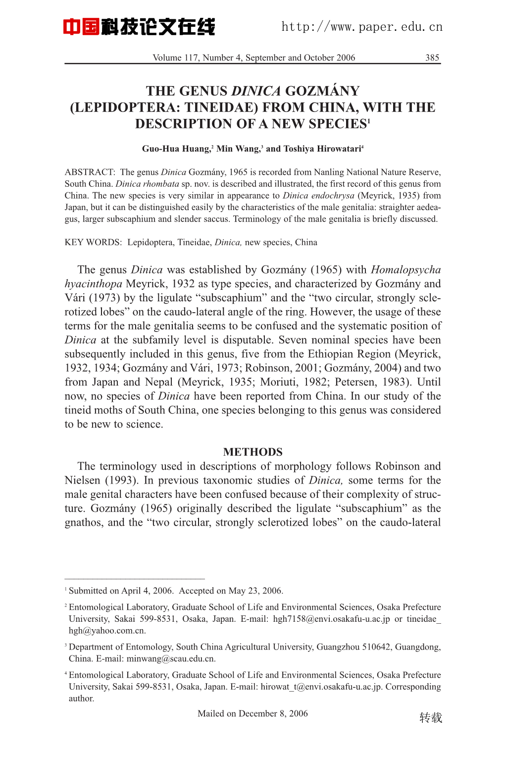 中国科技论文在线 of the AMERICAN ENTOMOLOGICAL SOCIETY Volume 117, Number 4, September and October 2006 385