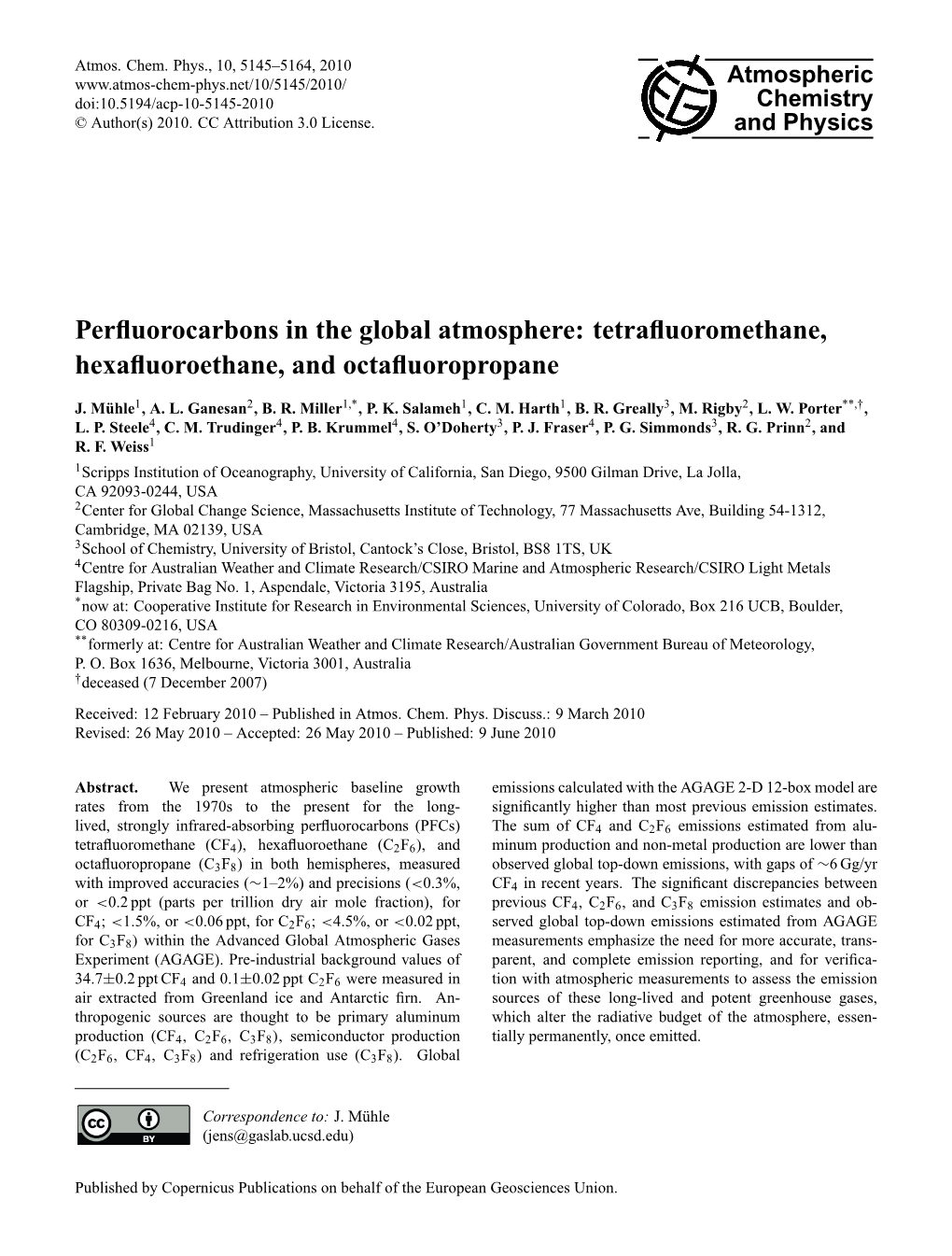 Perfluorocarbons in the Global Atmosphere