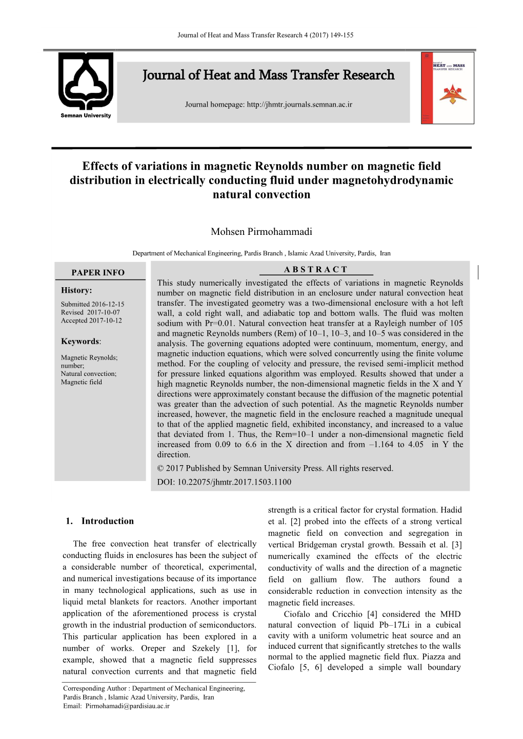 Effects of Variations in Magnetic Reynolds Number on Magnetic Field Distribution in Electrically Conducting Fluid Under Magnetohydrodynamic Natural Convection