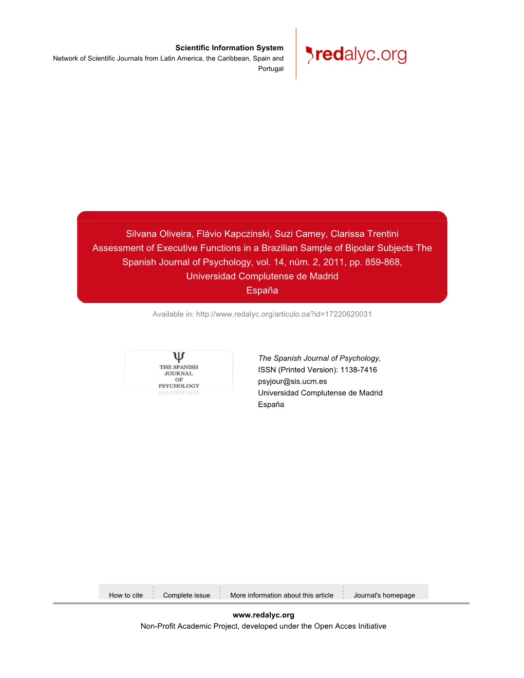 Redalyc. Assessment of Executive Functions in a Brazilian Sample Of