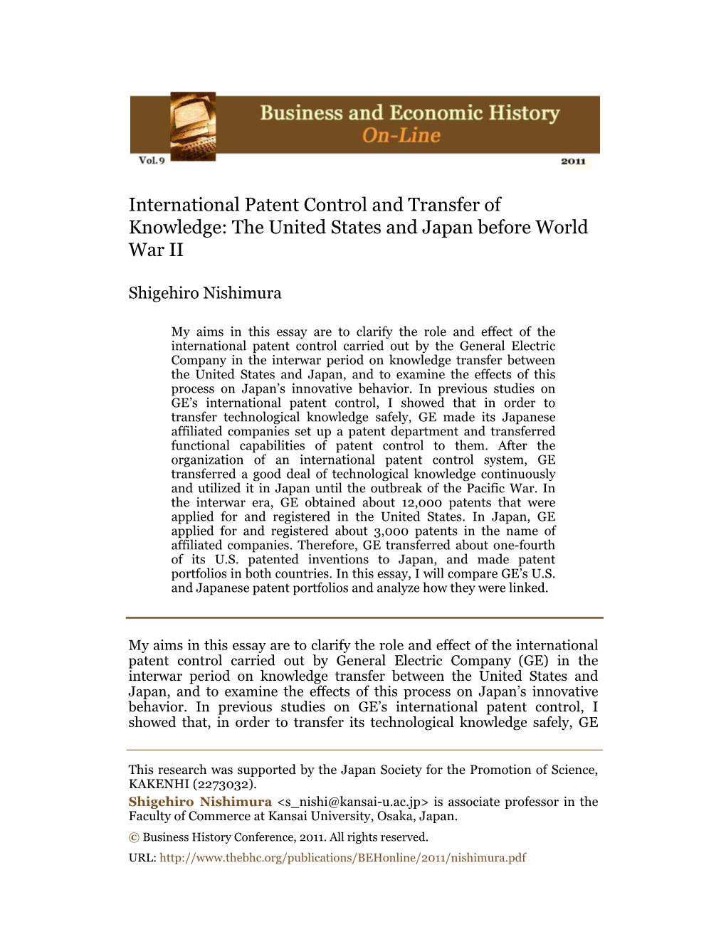 International Patent Control and Transfer of Knowledge: the United States and Japan Before World War II