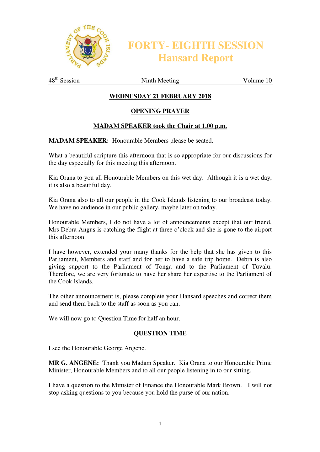 FORTY- EIGHTH SESSION Hansard Report