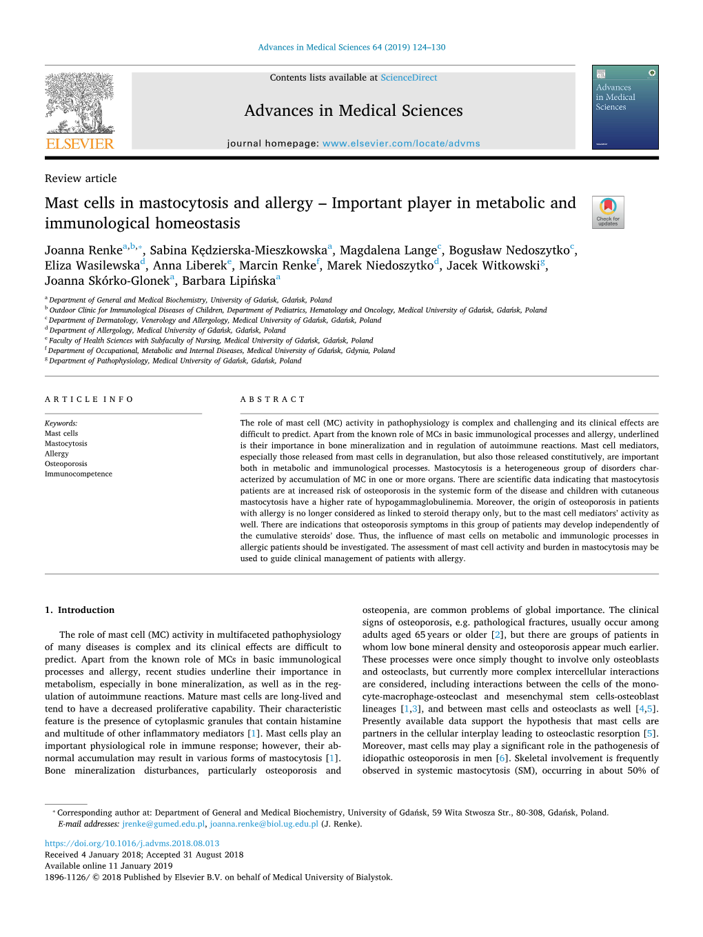 Mast Cells in Mastocytosis and Allergy – Important Player in Metabolic And