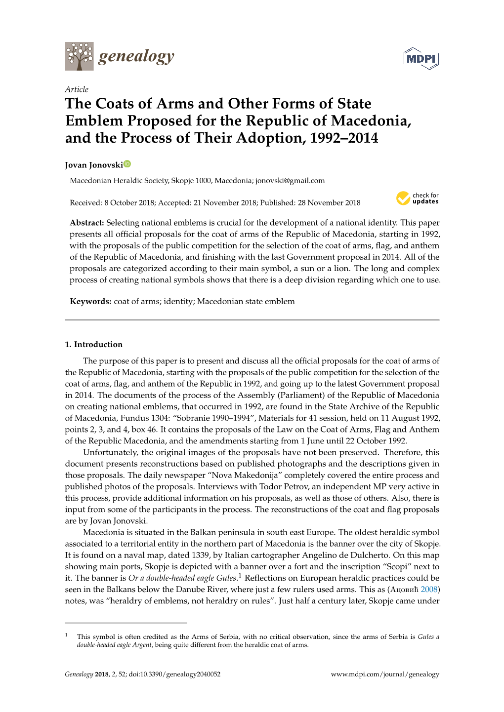 The Coats of Arms and Other Forms of State Emblem Proposed for the Republic of Macedonia, and the Process of Their Adoption, 1992–2014