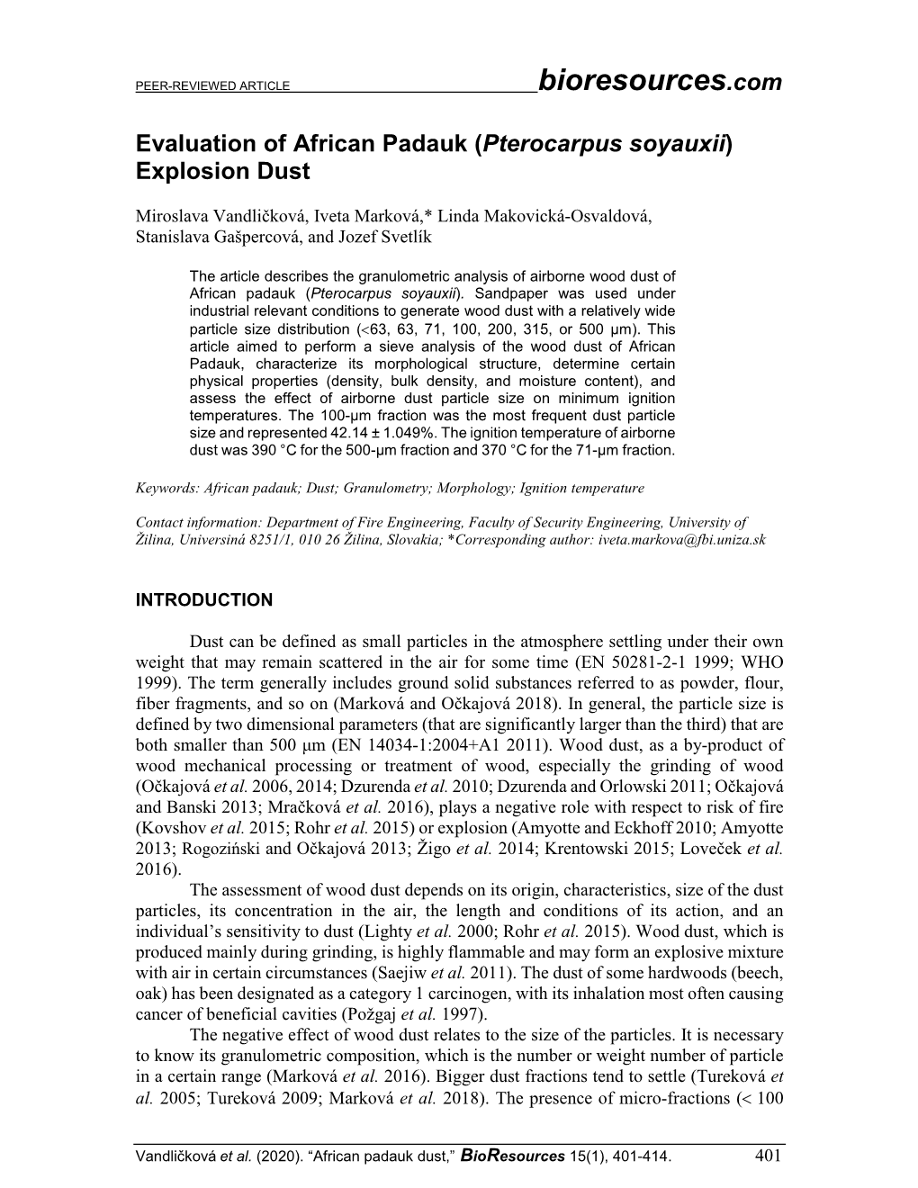 Evaluation of African Padauk (Pterocarpus Soyauxii) Explosion Dust