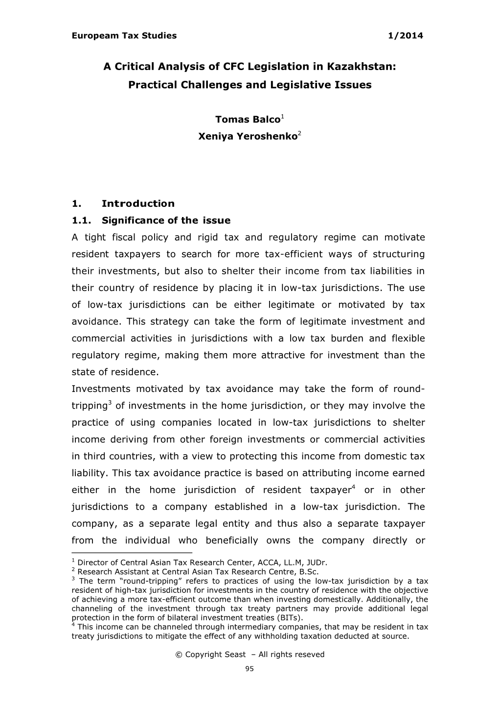 A Critical Analysis of CFC Legislation in Kazakhstan: Practical Challenges and Legislative Issues