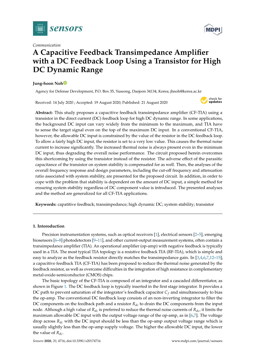 A Capacitive Feedback Transimpedance Amplifier with A