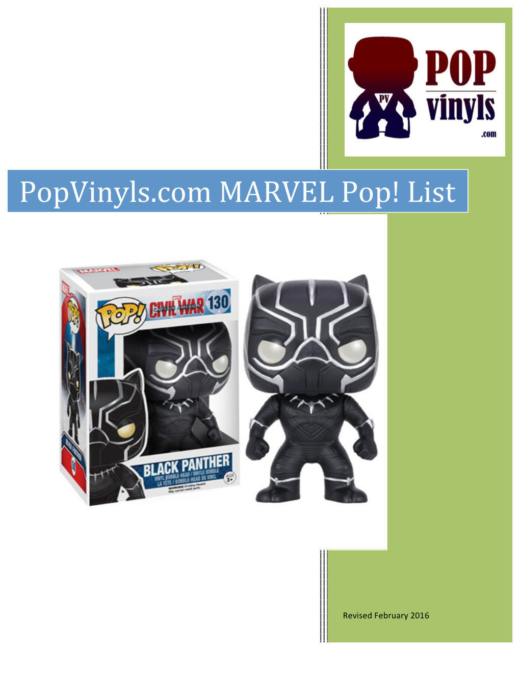 Popvinyls.Com MARVEL Pop! List