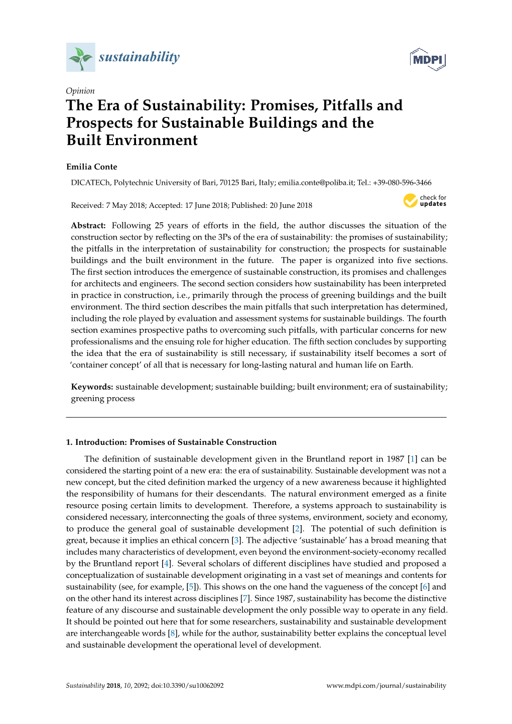 The Era of Sustainability: Promises, Pitfalls and Prospects for Sustainable Buildings and the Built Environment