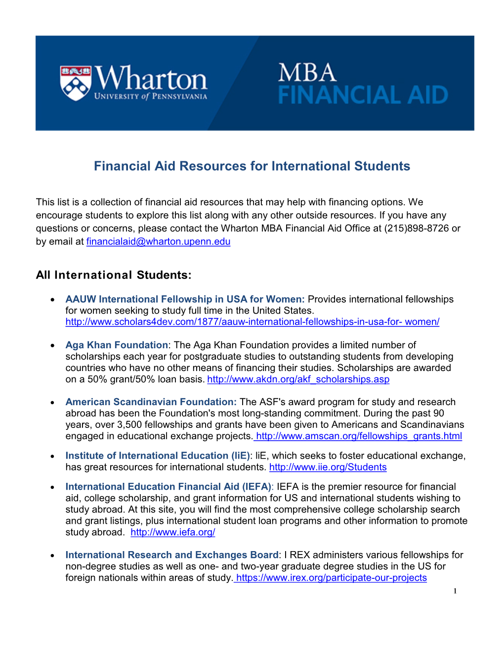 Financial Aid Resources for International Students