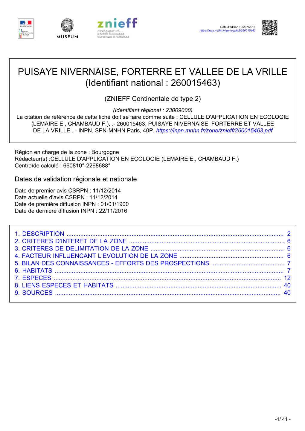PUISAYE NIVERNAISE, FORTERRE ET VALLEE DE LA VRILLE (Identifiant National : 260015463)