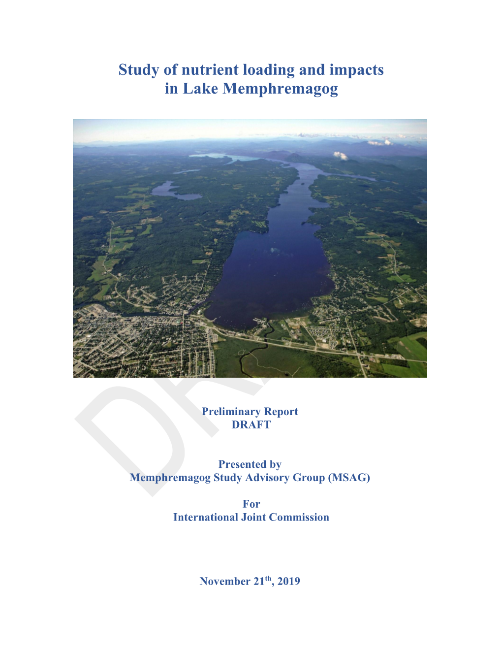 Study on Nutrient Loading and Impacts on Lake Memphremagog for Public