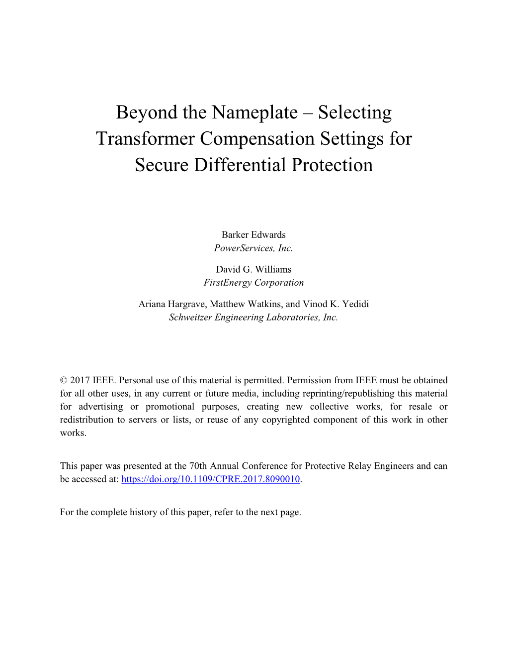 Selecting Transformer Compensation Settings for Secure Differential Protection