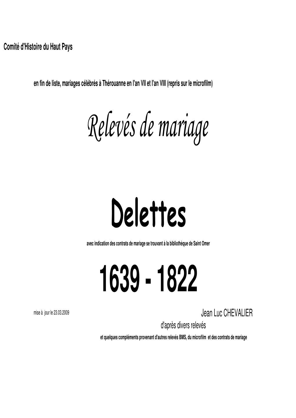 Relevés De Mariage Delettes 1639