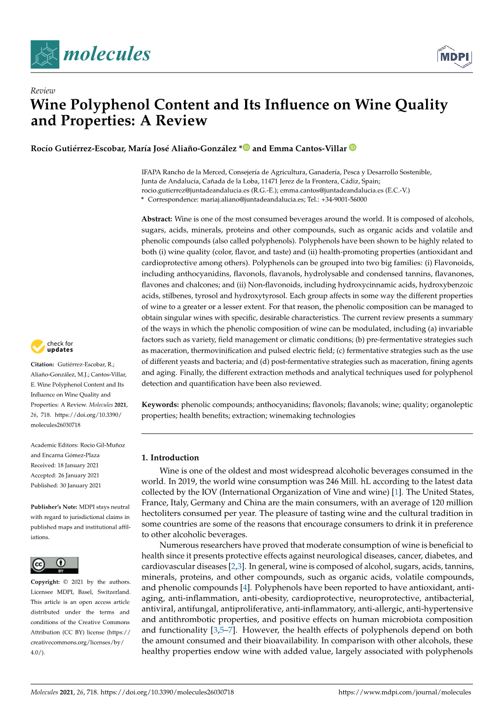 Wine Polyphenol Content and Its Influence on Wine Quality