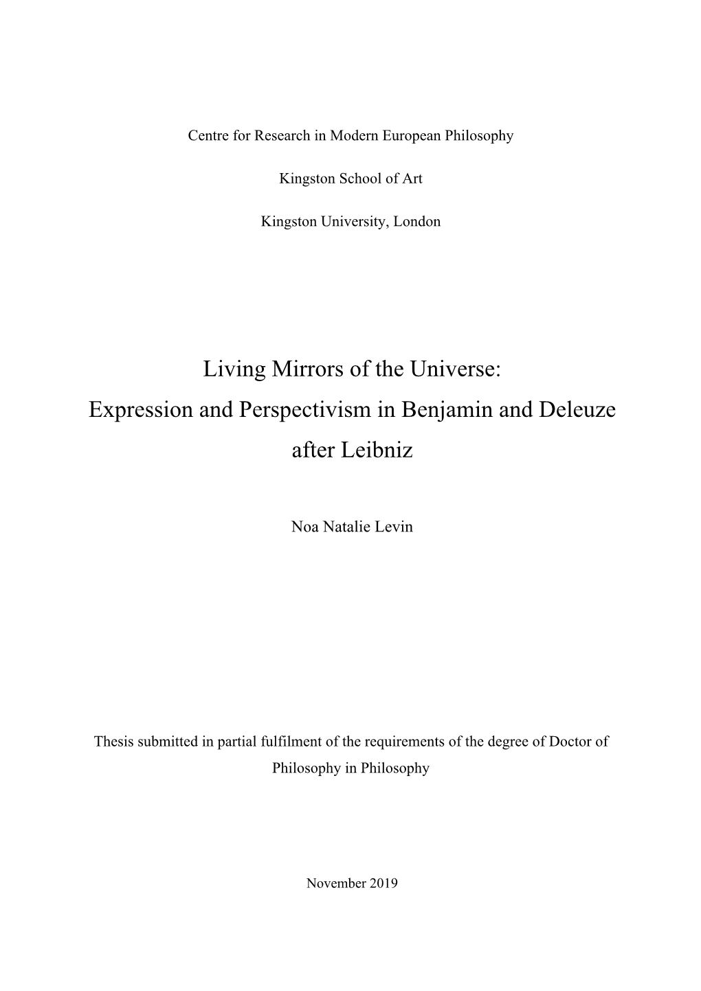 Living Mirrors of the Universe: Expression and Perspectivism in Benjamin and Deleuze After Leibniz