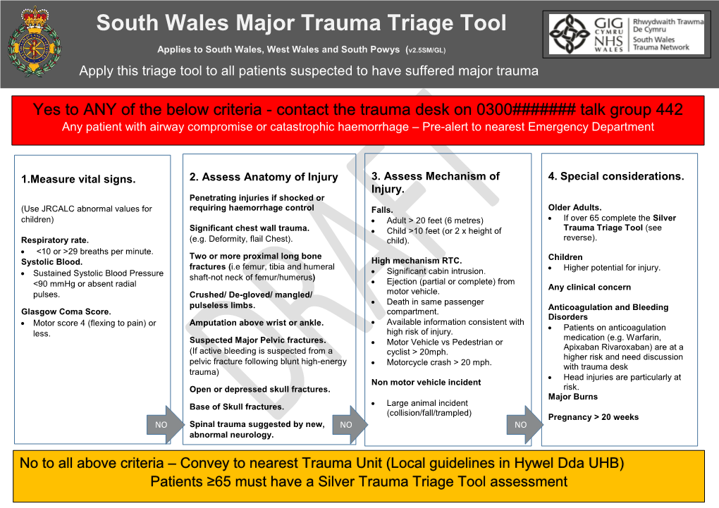 South Wales Major Trauma Triage Tool