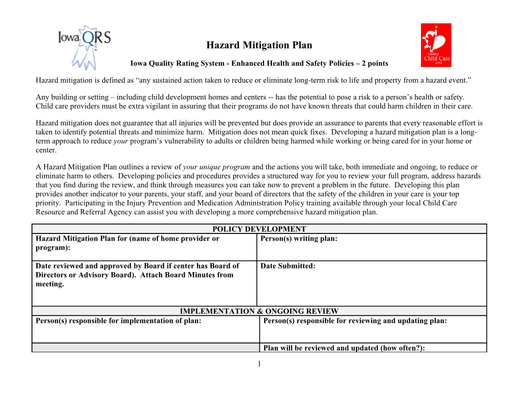 Iowa Quality Rating System - Enhanced Health and Safety Policies 2 Points