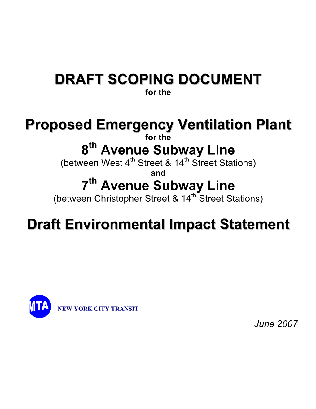 Proposed Emergency Ventilation Plant Serving 8Th and 7Th Avenue Subway Lines