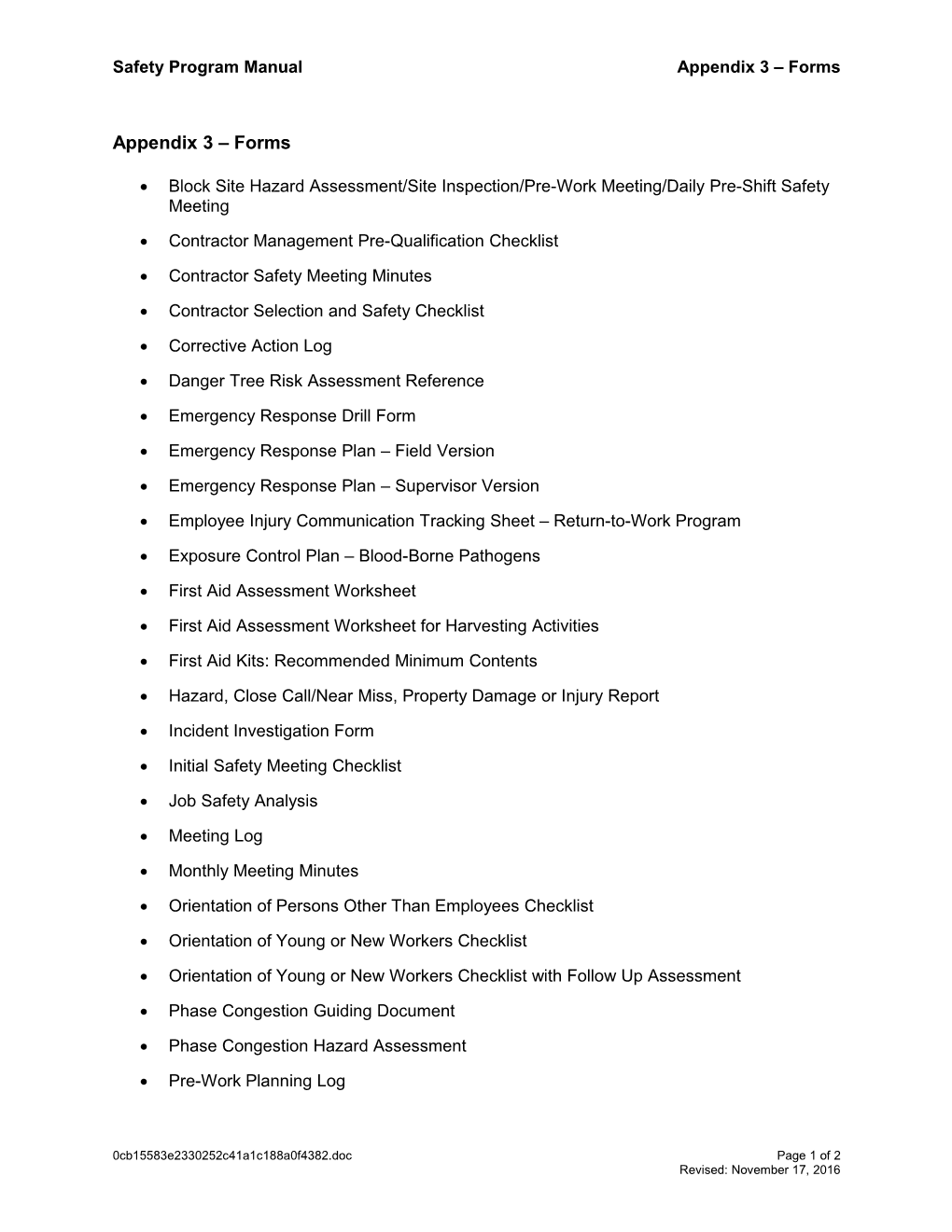 Small Employer Safety Program Manual Appendix 3 Forms