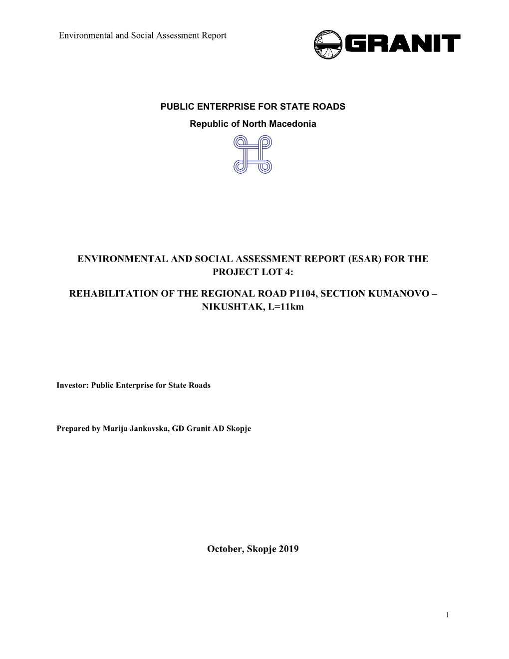 Environmental and Social Assessment Report (Esar) for the Project Lot 4