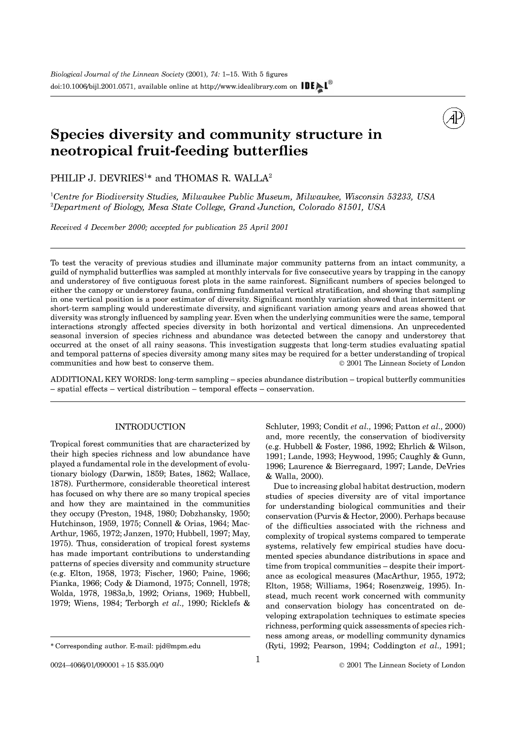 Species Diversity and Community Structure in Neotropical Fruit-Feeding Butterﬂies