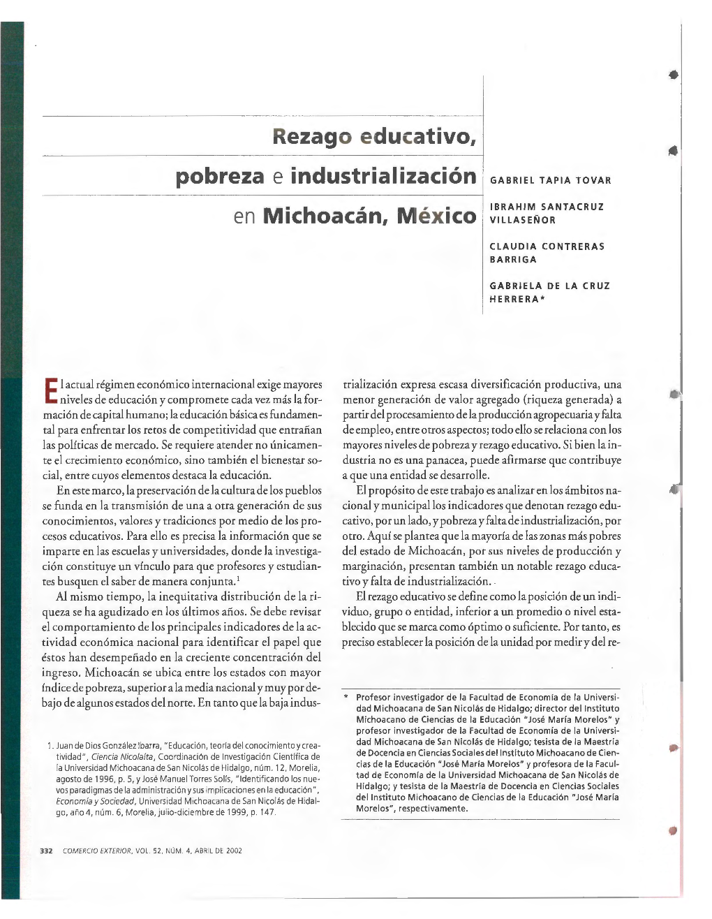 Rezago Educativo, Pobreza E Industrialización En Michoacán, México