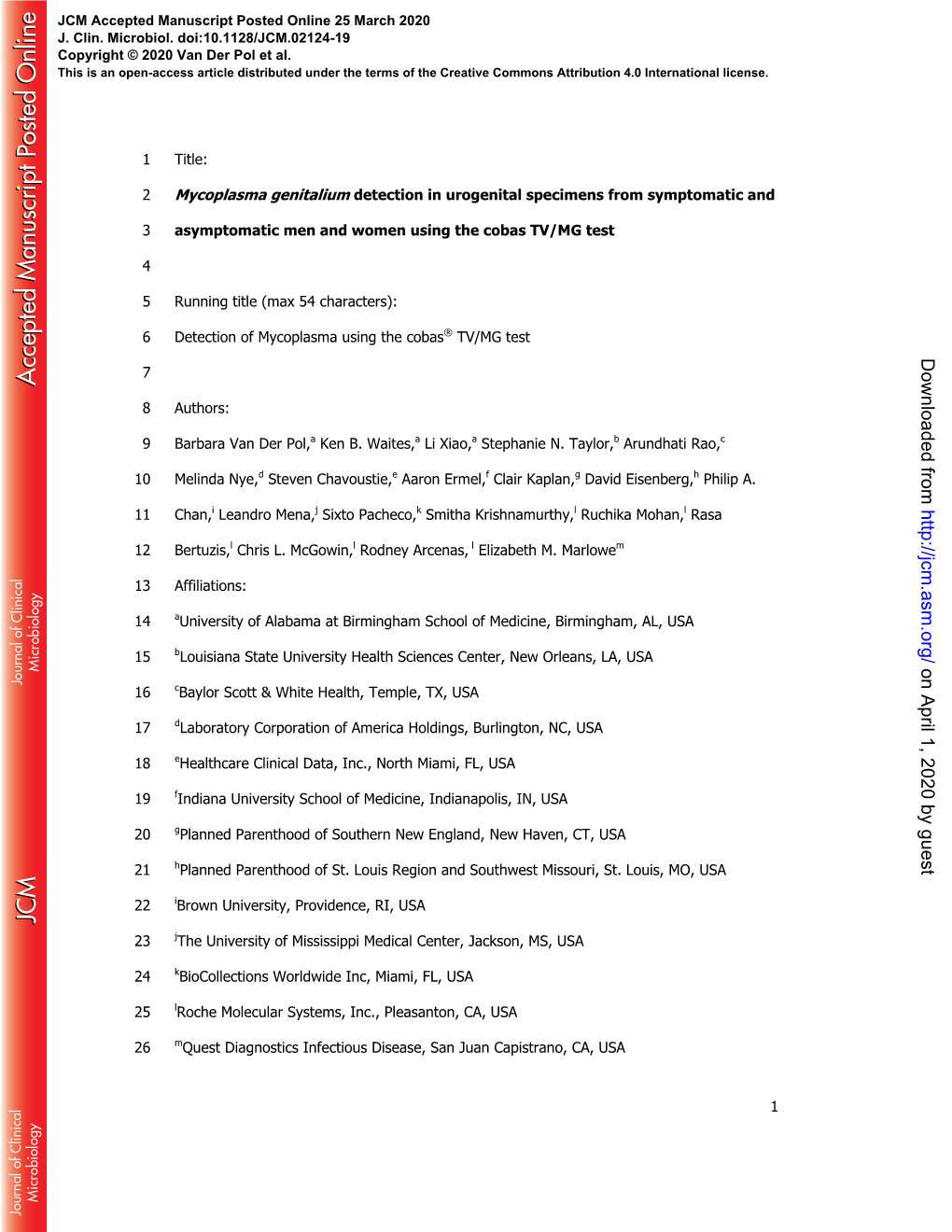 Mycoplasma Genitalium Detection in Urogenital Specimens from Symptomatic And