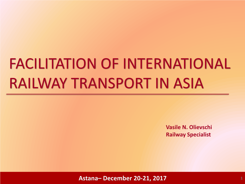 Facilitation of International Railway Transport in Asia