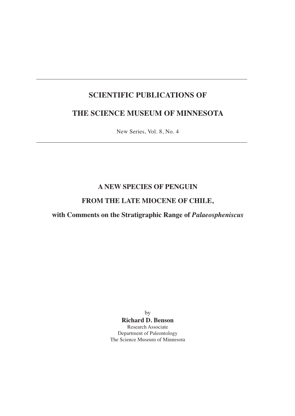 Scientific Publications of the Science Museum of Minnesota