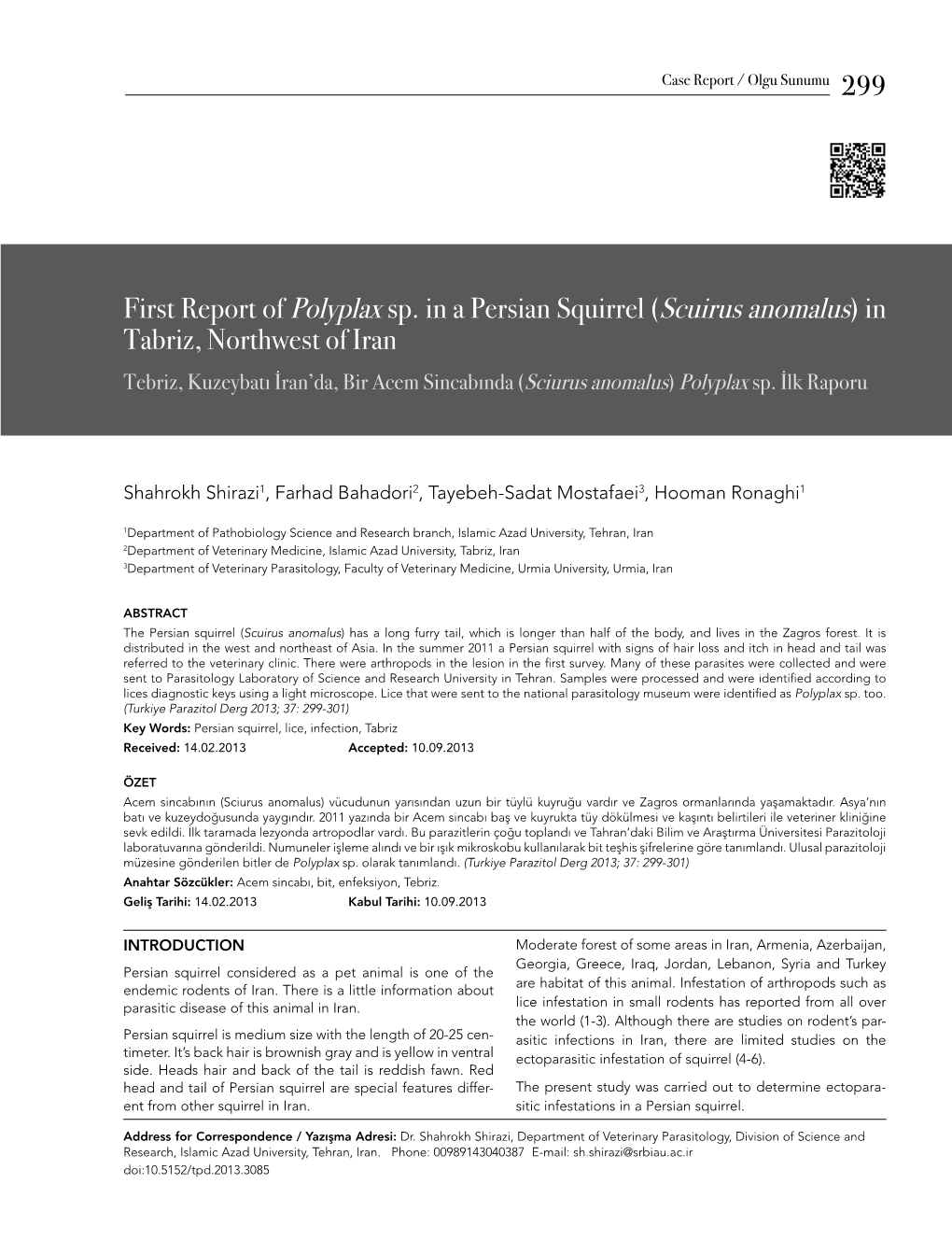 First Report of Polyplax Sp. in a Persian Squirrel