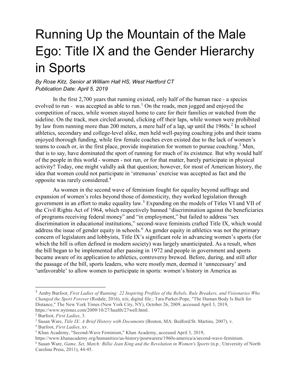 Running up the Mountain of the Male Ego: Title IX and the Gender Hierarchy in Sports