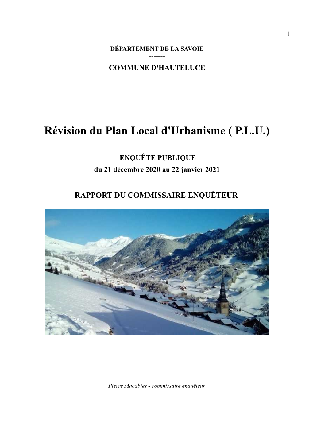 Révision Du Plan Local D'urbanisme ( P.L.U.)