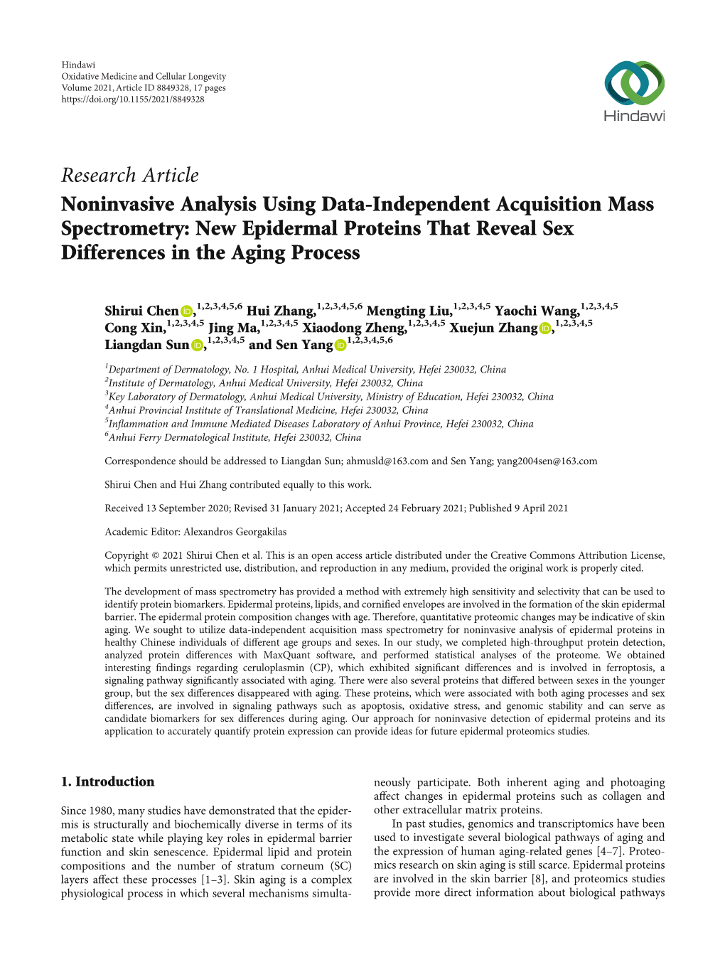 Noninvasive Analysis Using Data-Independent Acquisition Mass Spectrometry: New Epidermal Proteins That Reveal Sex Differences in the Aging Process