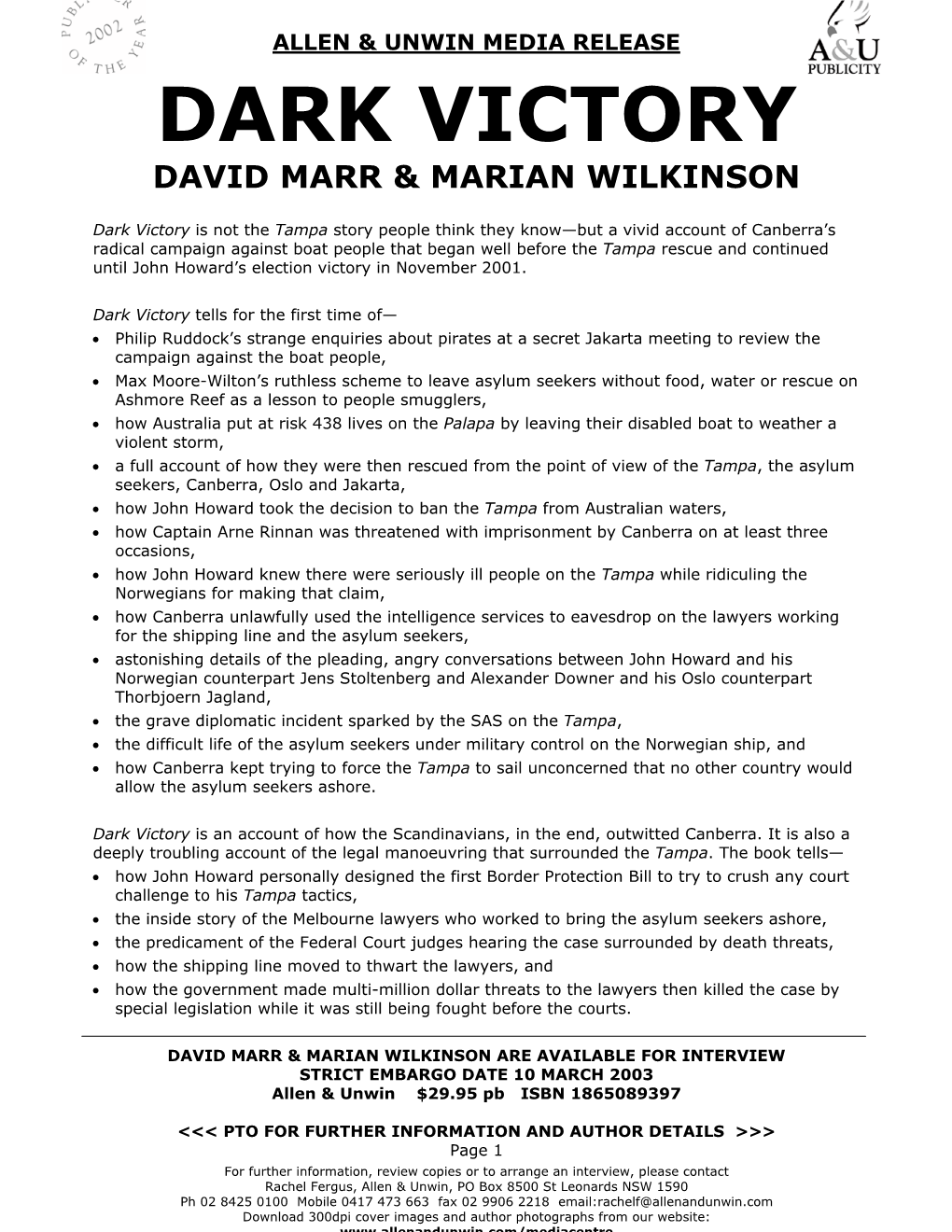 Dark Victory David Marr & Marian Wilkinson