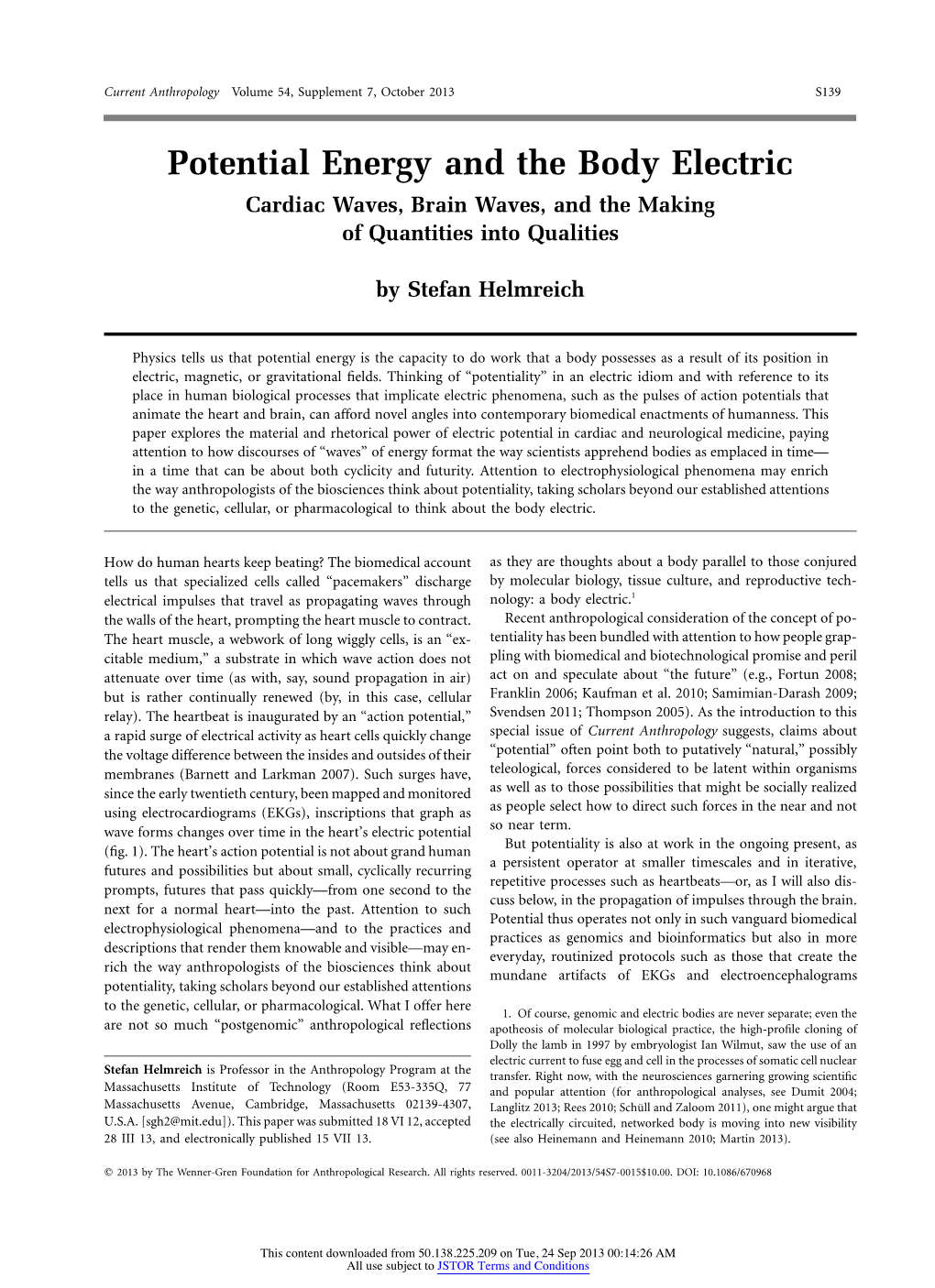 Potential Energy and the Body Electric Cardiac Waves, Brain Waves, and the Making of Quantities Into Qualities