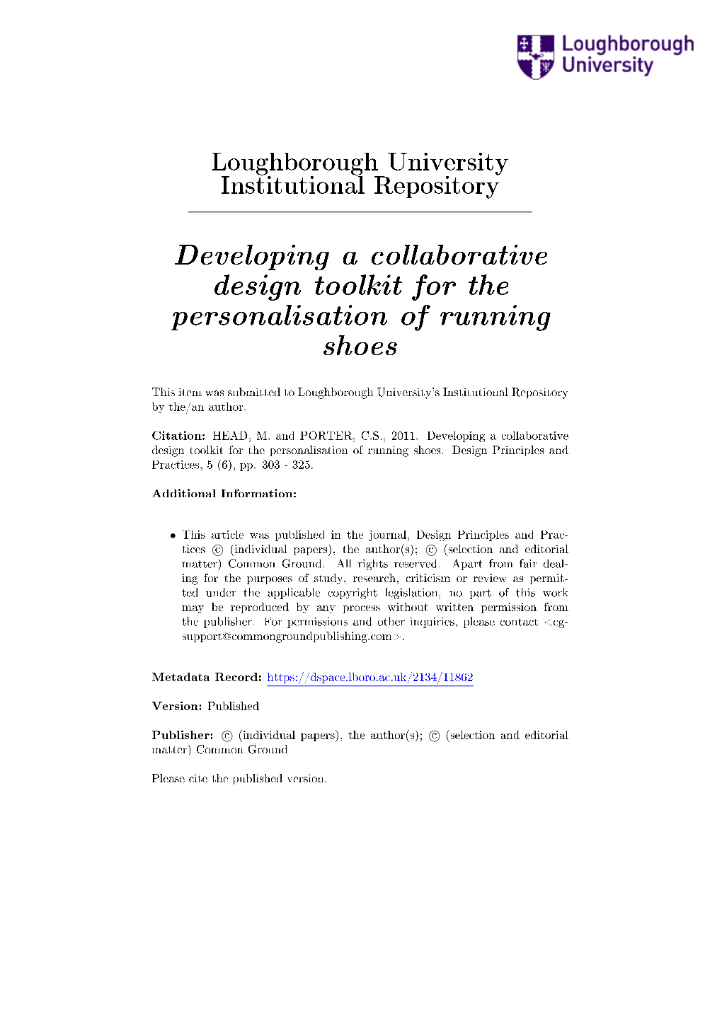 Developing a Collaborative Design Toolkit for the Personalisation of Running Shoes