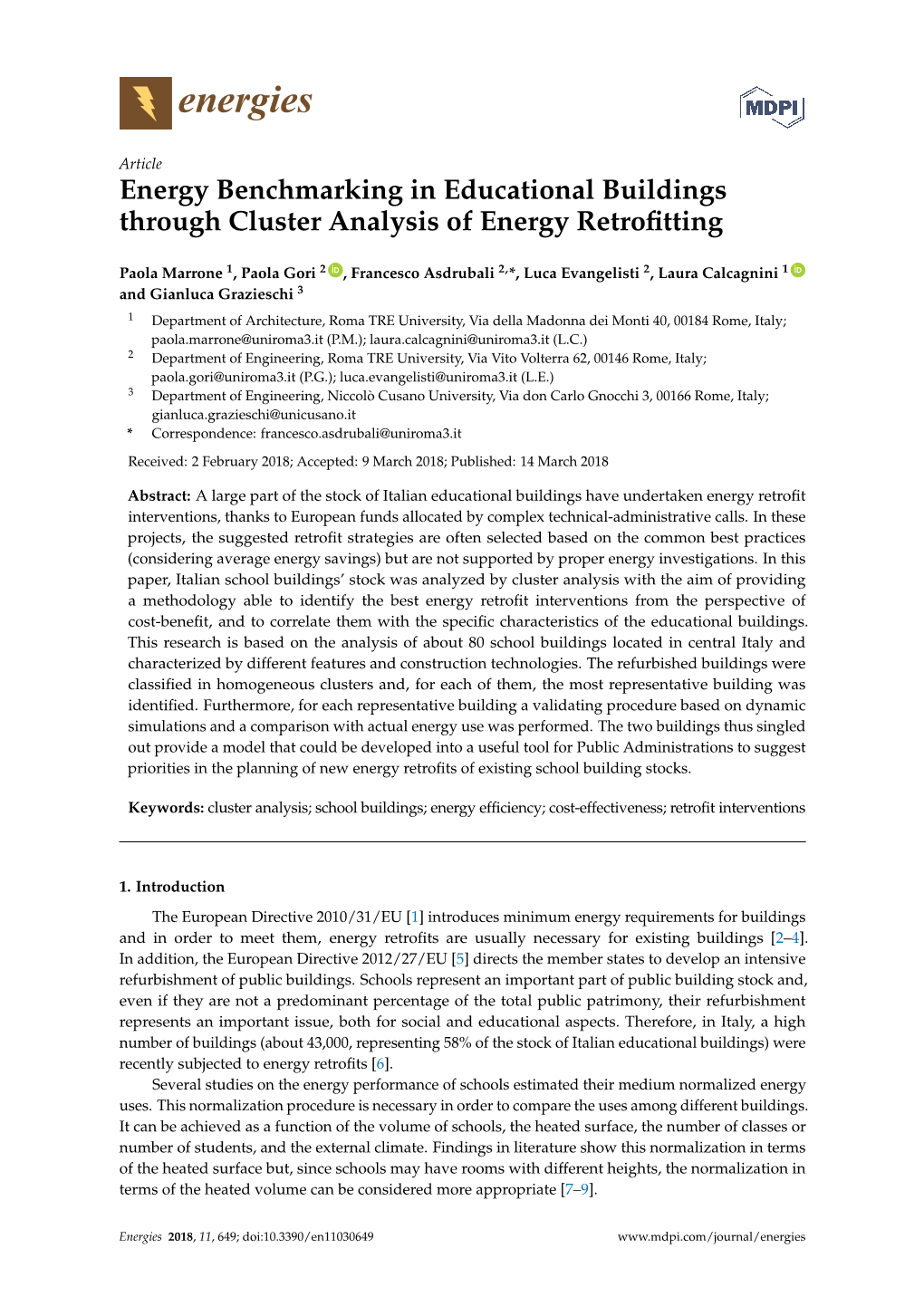 Energy Benchmarking in Educational Buildings Through Cluster Analysis of Energy Retrofitting