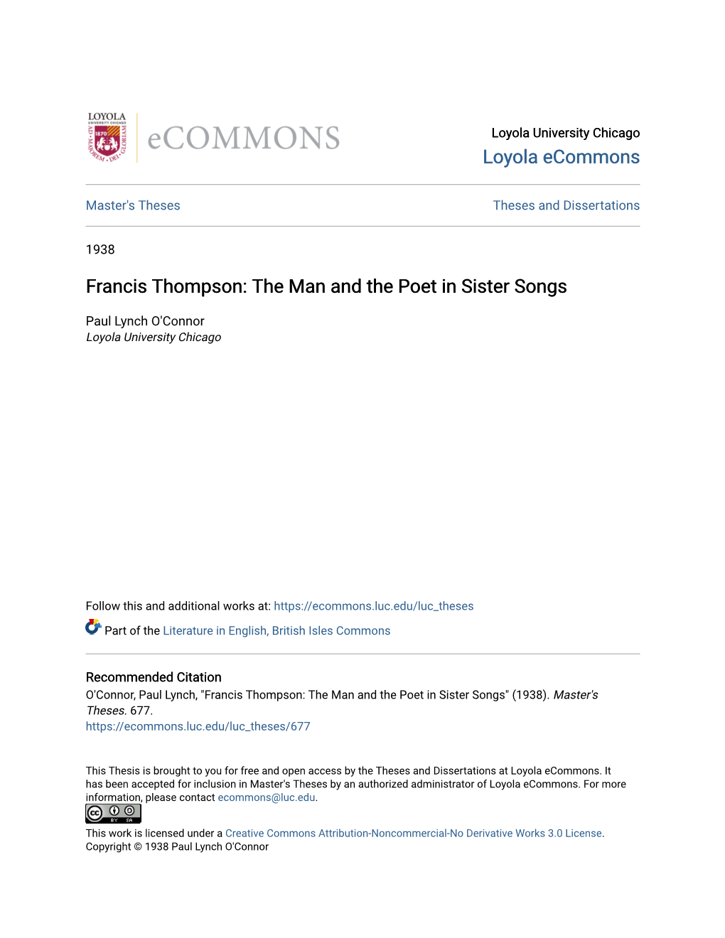 Francis Thompson: the Man and the Poet in Sister Songs