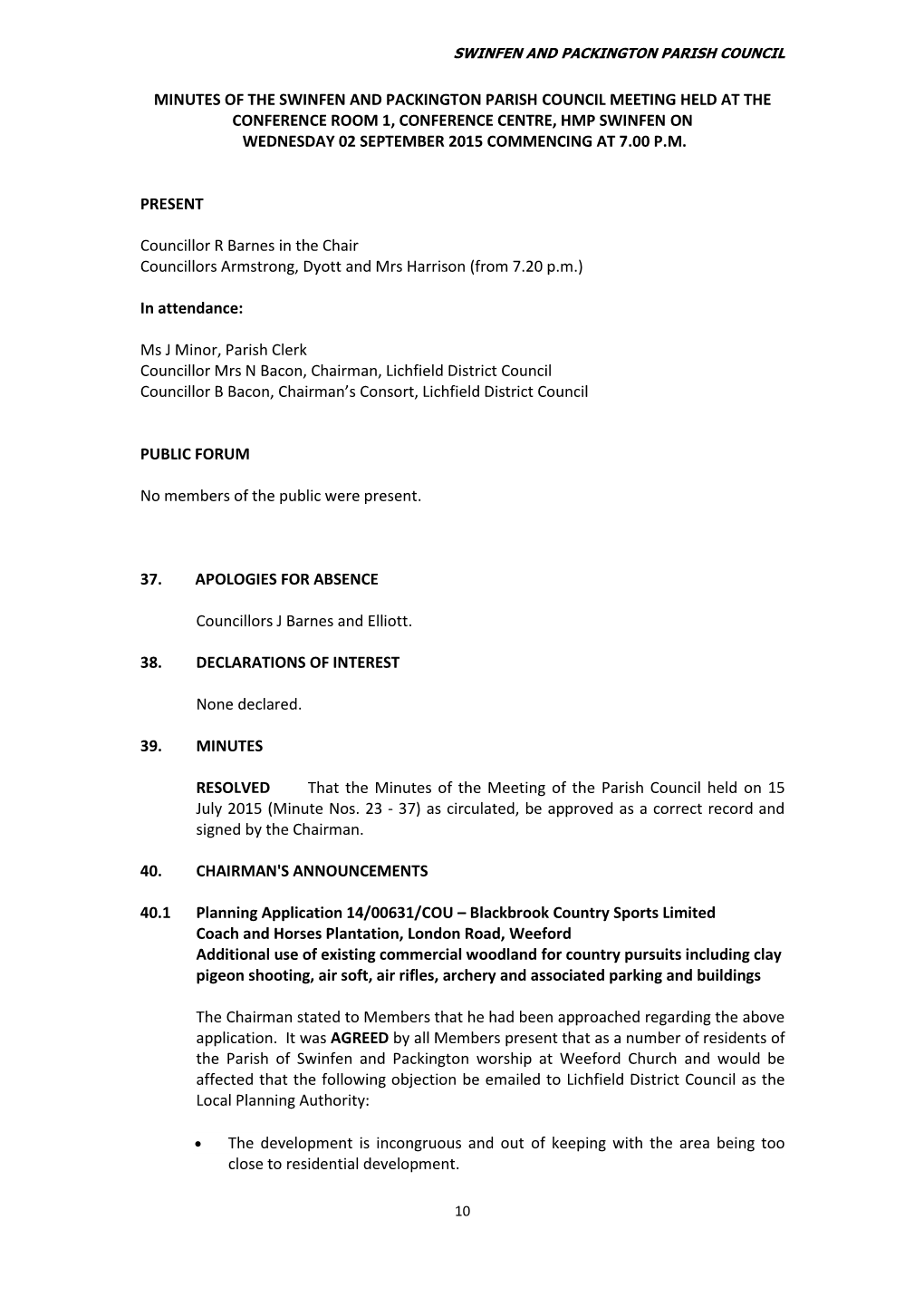 Minutes of a Meeting of Burntwood Town Council