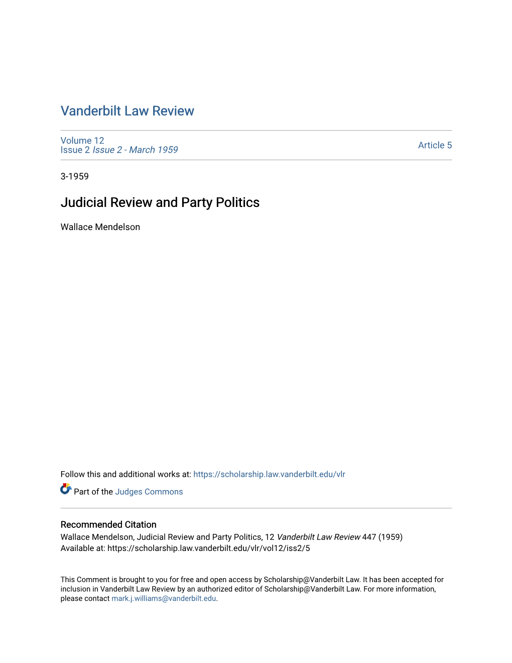 Judicial Review and Party Politics