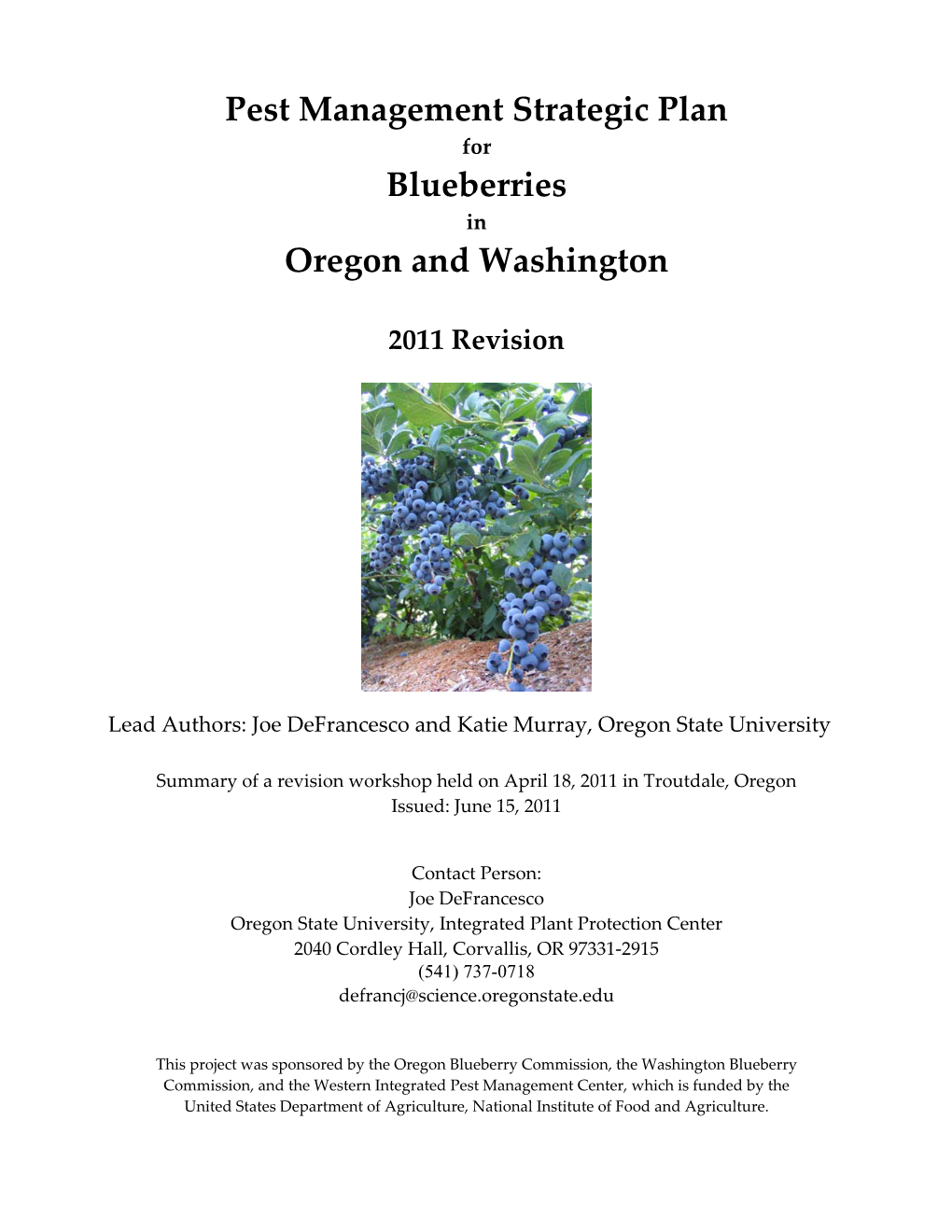 Pest Management Strategic Plan Blueberries Oregon and Washington