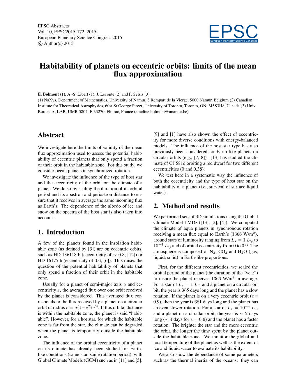 EPSC2015-172, 2015 European Planetary Science Congress 2015 Eeuropeapn Planetarsy Science Ccongress C Author(S) 2015