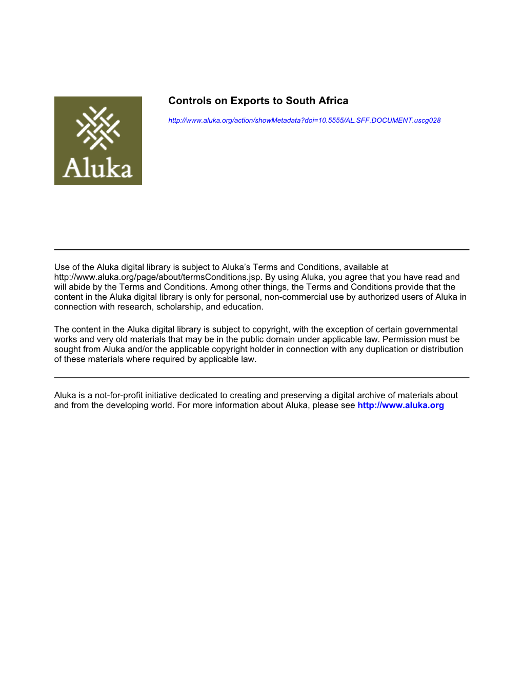 Controls on Exports to South Africa