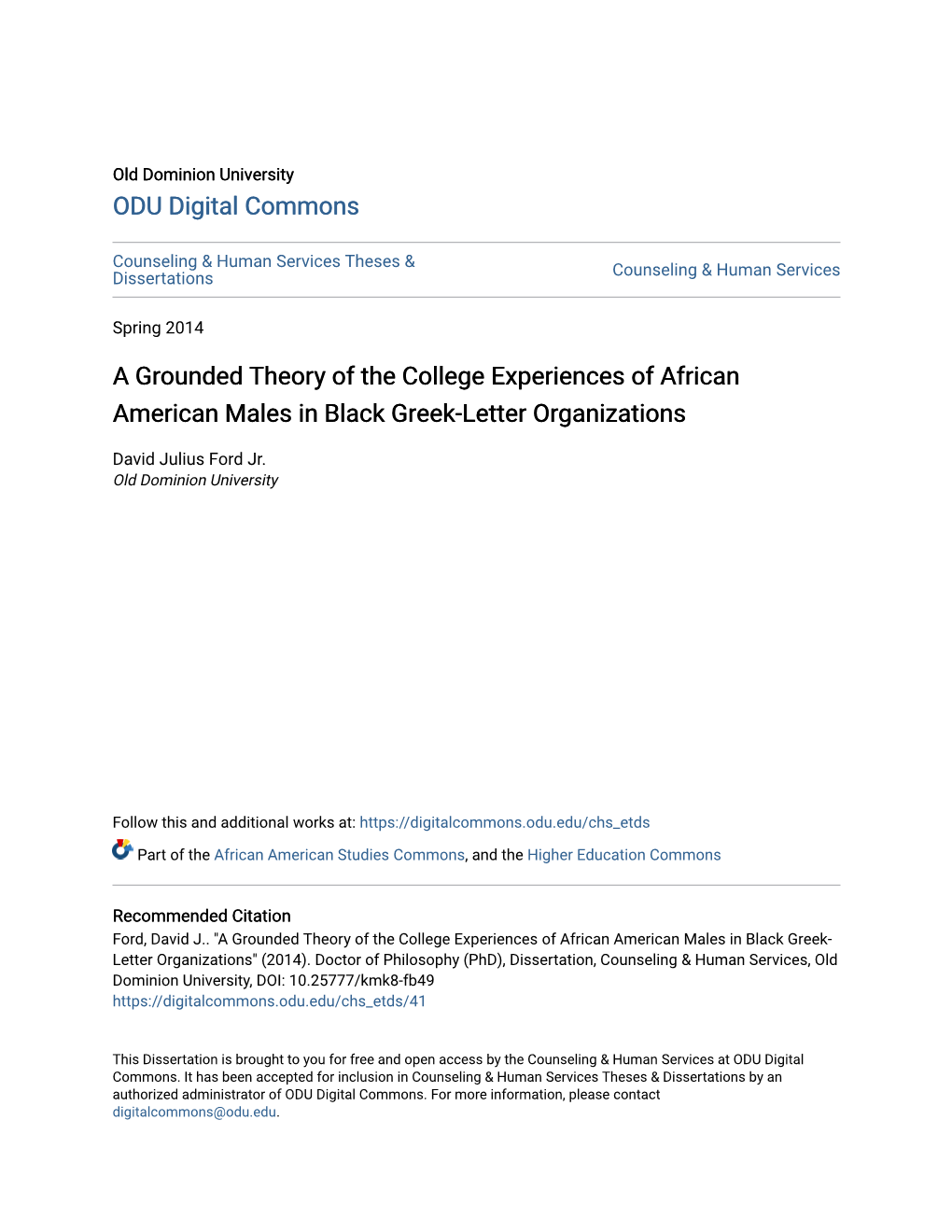 A Grounded Theory of the College Experiences of African American Males in Black Greek-Letter Organizations