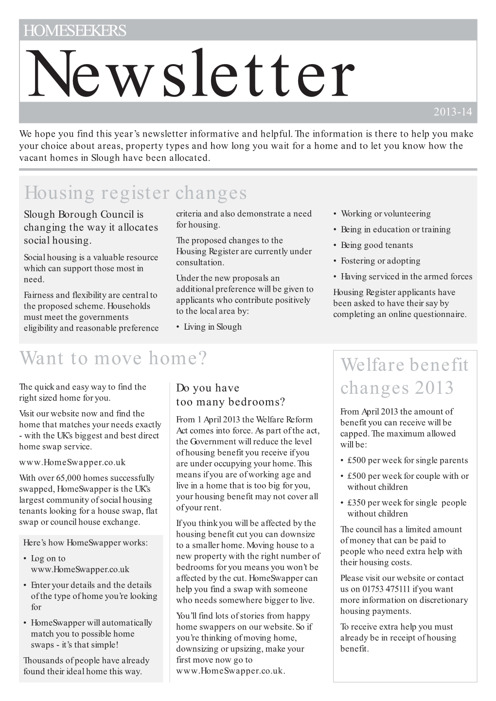 Housing Register Changes Want to Move Home?